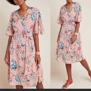 Anthro Maeve Adelaide sheer floral wrap dress